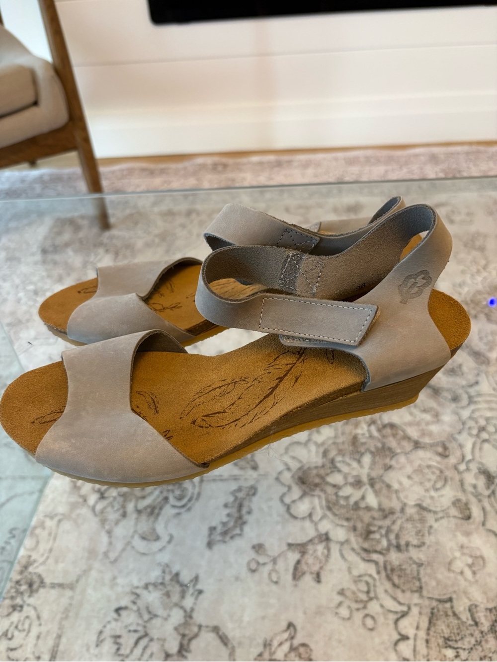 Loints of Holland Leather Comfort Sandals Taupe Grey Size 38